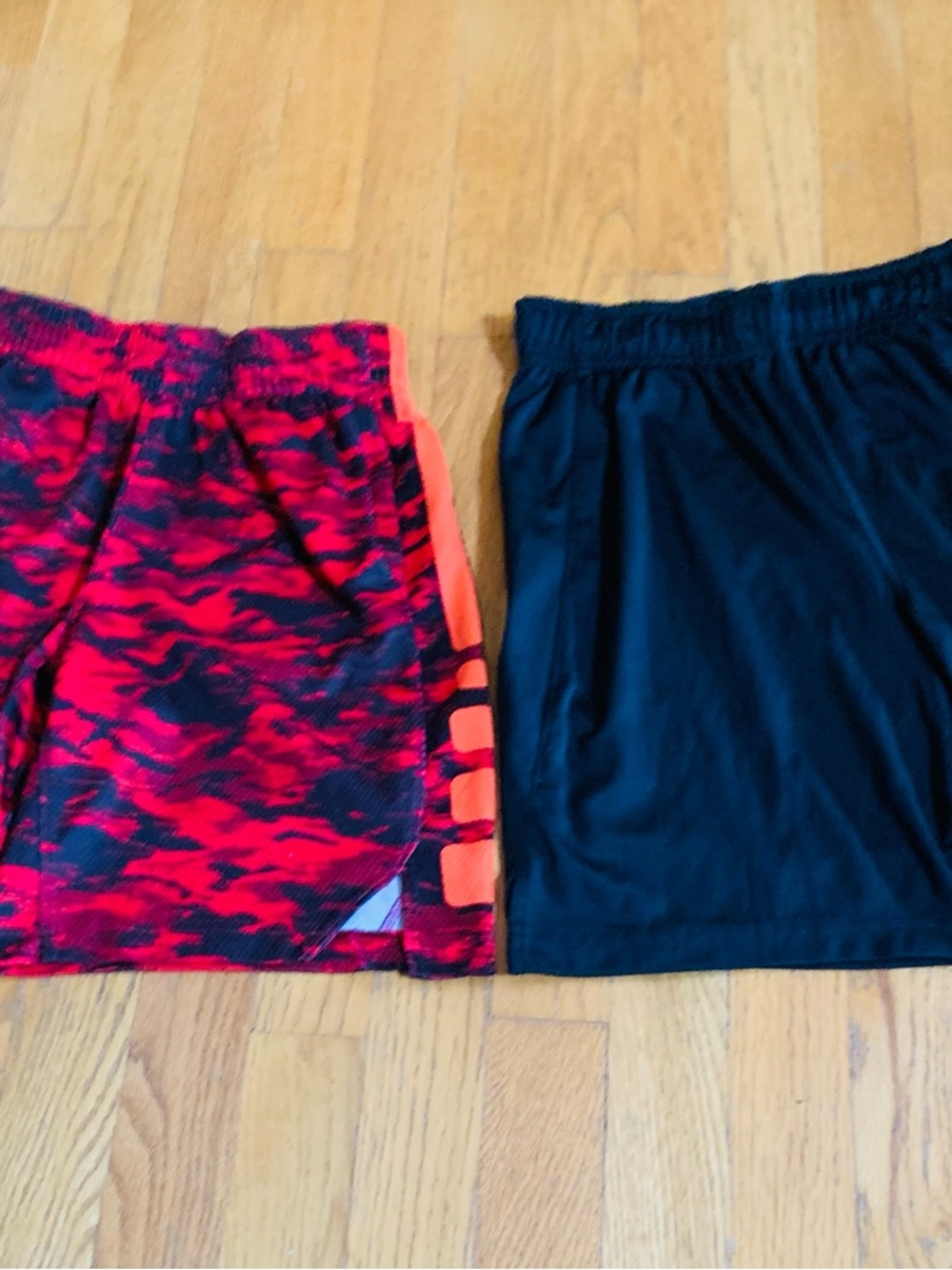 2 Nike Boys' Dry Fit Sz M Shorts Set;
Elite Red/Black/Orange Camo & Black 
EUC